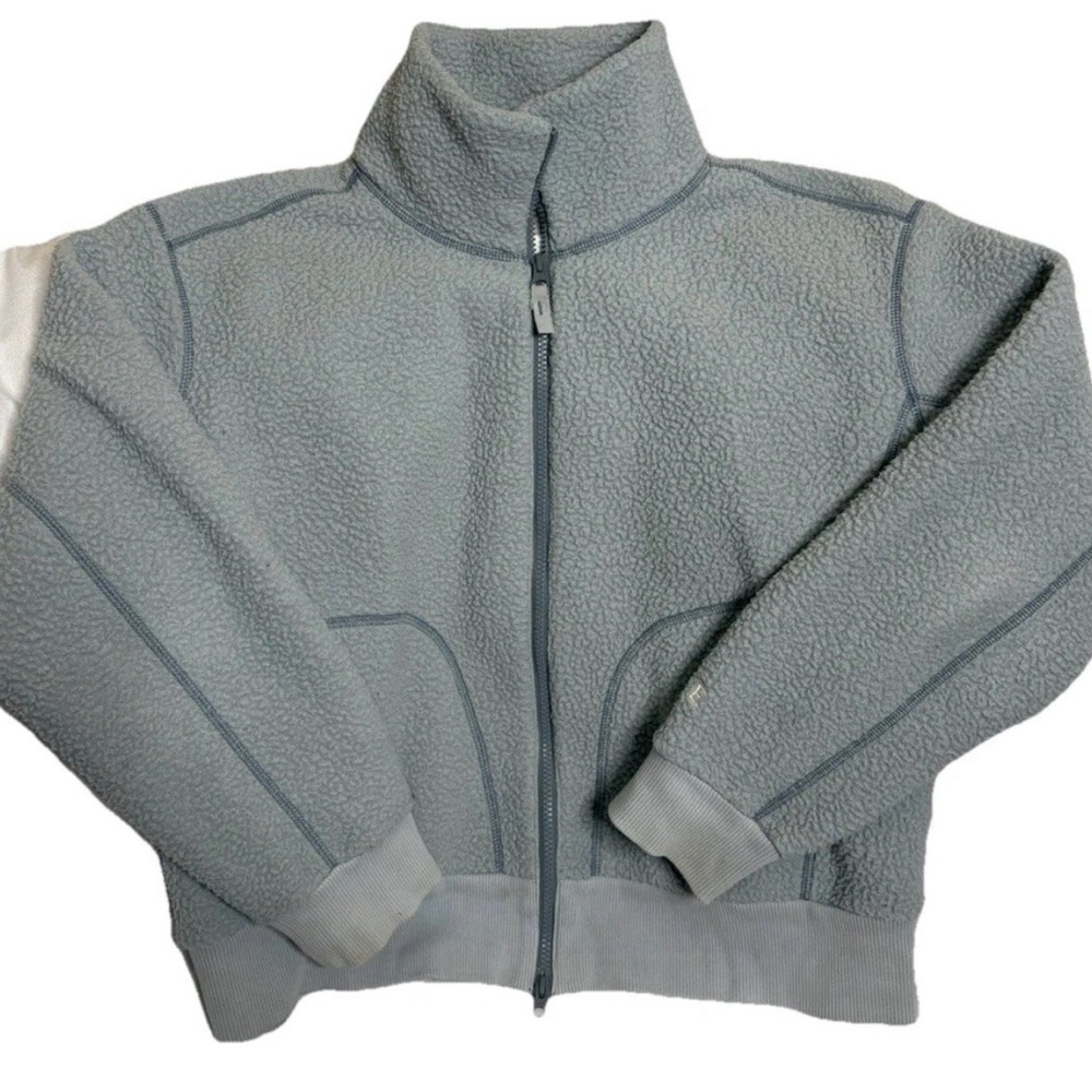 Everlane Jacket Womens Large Blue  ReNew Fleece Full Zip Mock Neck Cropped